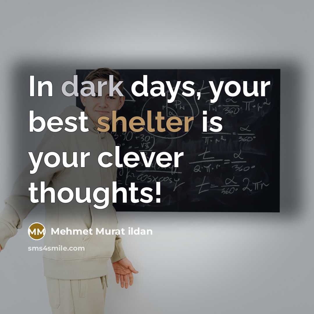 “In dark days, your best shelter is your clever thoughts!” quote by Mehmet Murat Ildan