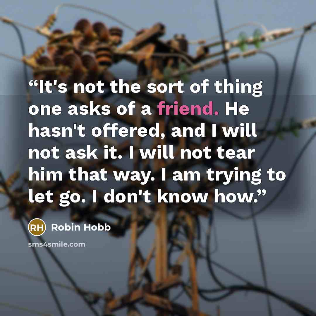 “It's not the sort of thing one asks of a friend. He hasn't offered, and I will not ask it. I will not tear him that way. I am trying to let go. I don't know how.” quote by Robin Hobb