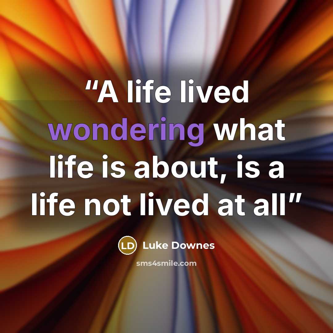 “A life lived wondering what life is about, is a life not lived at all” quote by Luke Downes