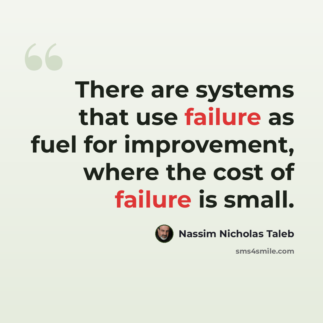 “There are systems that use failure as fuel for improvement, where the cost of failure is small.” quote by Nassim Nicholas Taleb