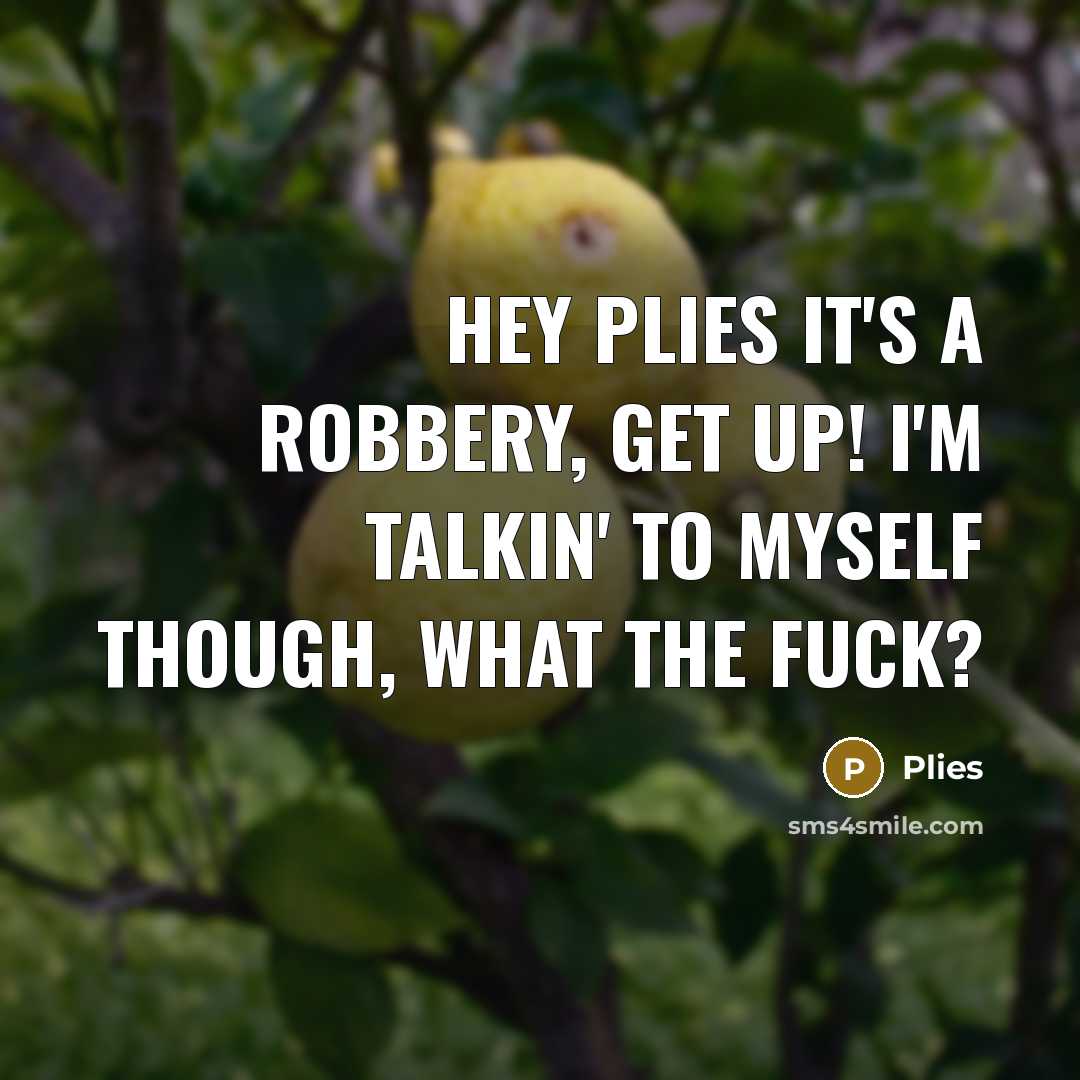 “Hey Plies it's a robbery, get up! I'm talkin' to myself though, what the fuck?” quote by Plies
