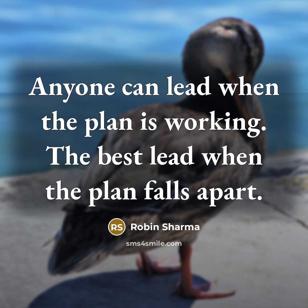 “Anyone can lead when the plan is working. The best lead when the plan falls apart.” quote by Robin Sharma