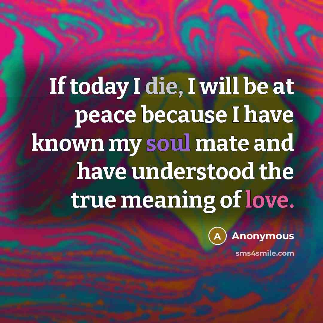 “If today I die, I will be at peace because I have known my soul mate and have understood the true meaning of love.” quote by Anonymous