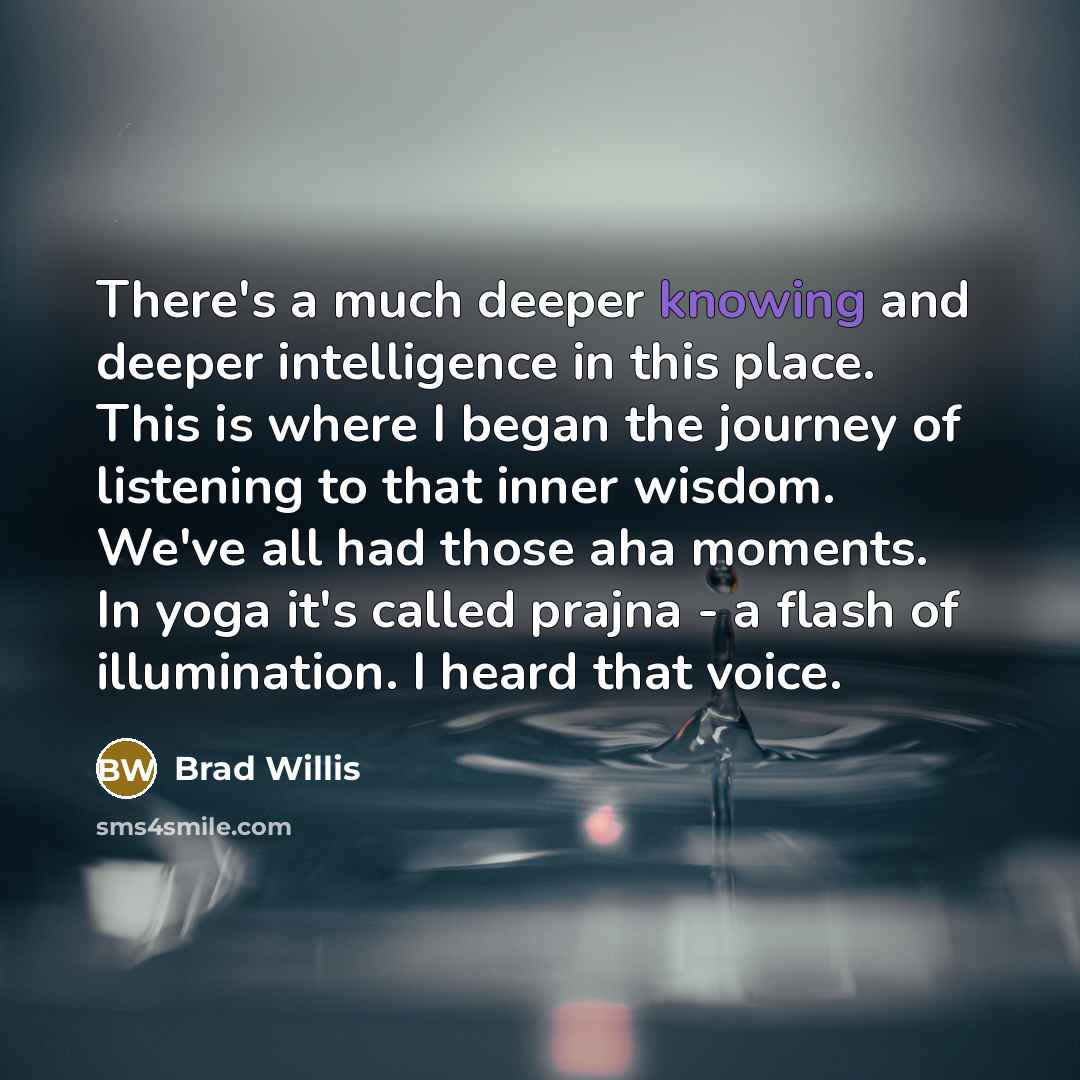 “There's a much deeper knowing and deeper intelligence in this place. This is where I began the journey of listening to that inner wisdom. We've all had those aha moments. In yoga it's called prajna - a flash of illumination. I heard that voice.” quote by Brad Willis