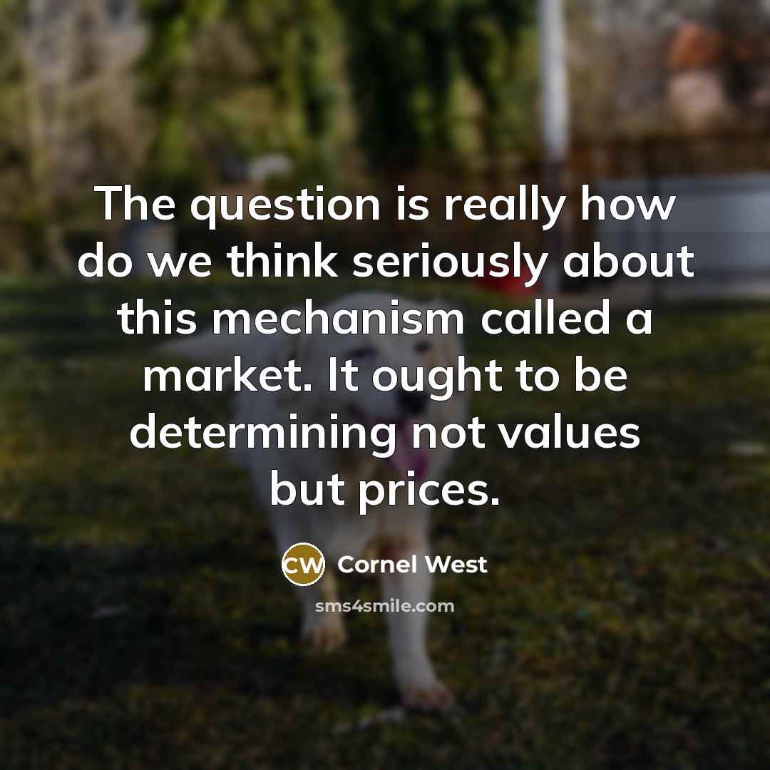 “The question is really how do we think seriously about this mechanism called a market. It ought to be determining not values but prices.” quote by Cornel West
