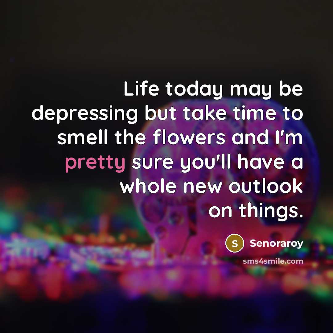 “Life today may be depressing but take time to smell the flowers and I'm pretty sure you'll have a whole new outlook on things.” quote by Senoraroy