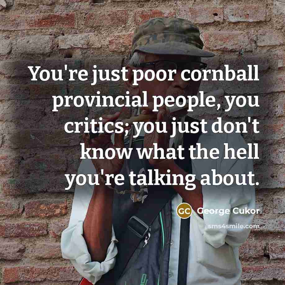 “You're just poor cornball provincial people, you critics; you just don't know what the hell you're talking about.” quote by George Cukor