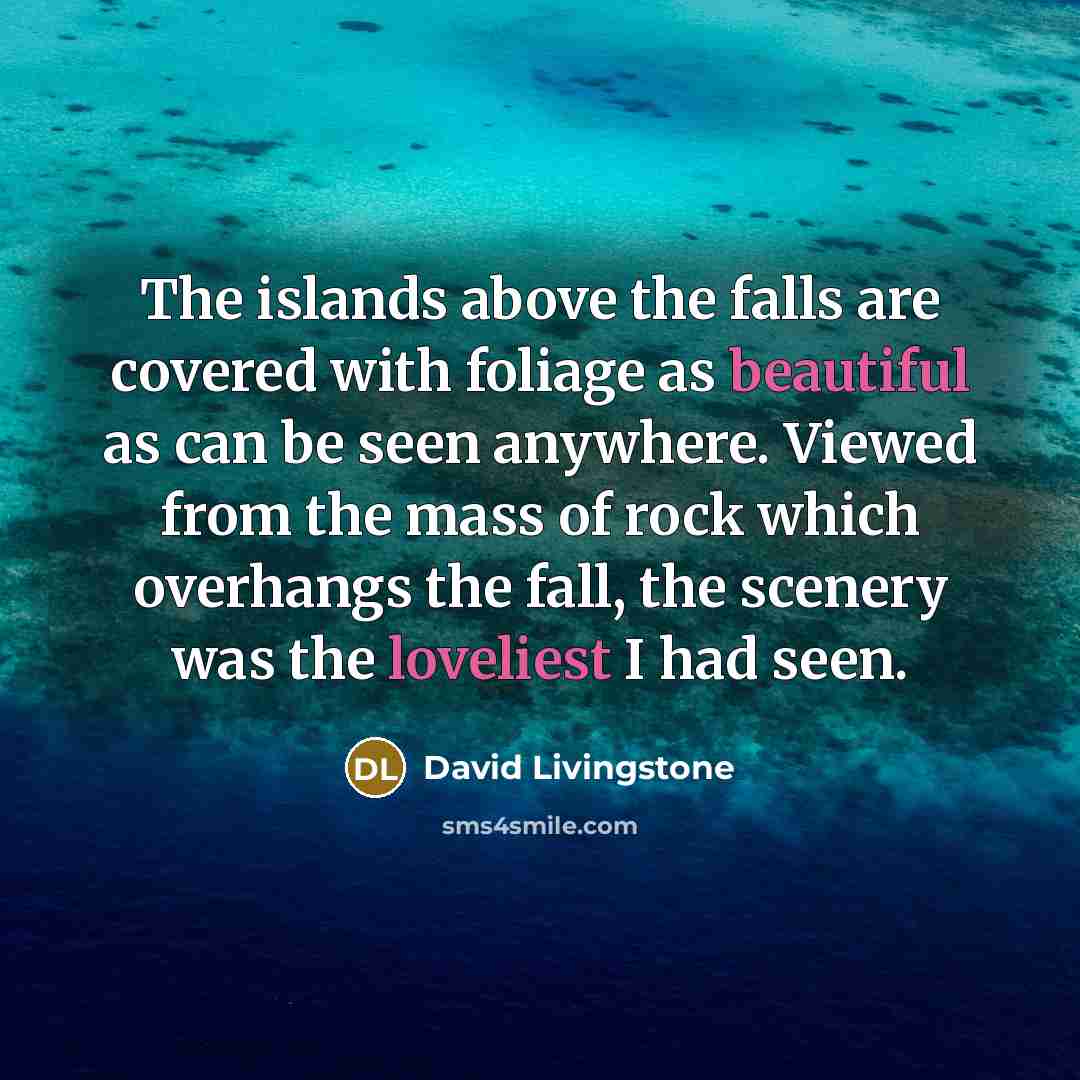 “The islands above the falls are covered with foliage as beautiful as can be seen anywhere. Viewed from the mass of rock which overhangs the fall, the scenery was the loveliest I had seen.” quote by David Livingstone