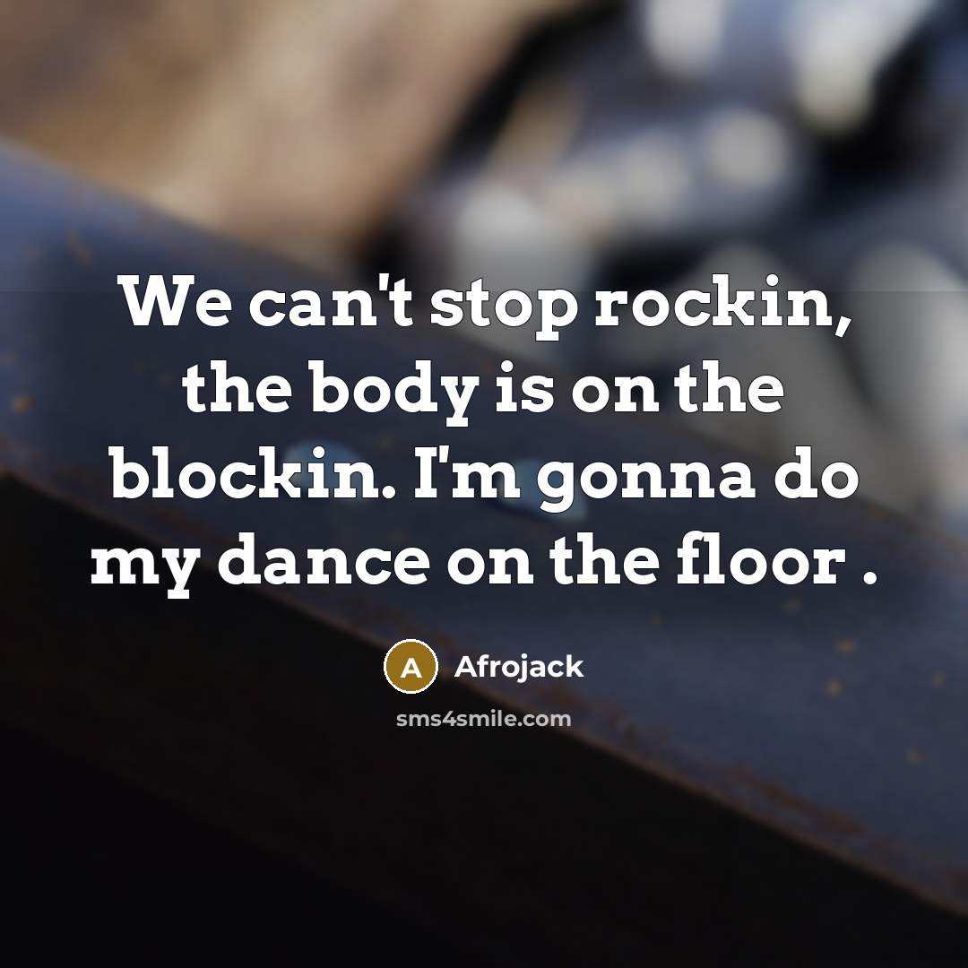 “We can't stop rockin, the body is on the blockin. I'm gonna do my dance on the floor .” quote by Afrojack