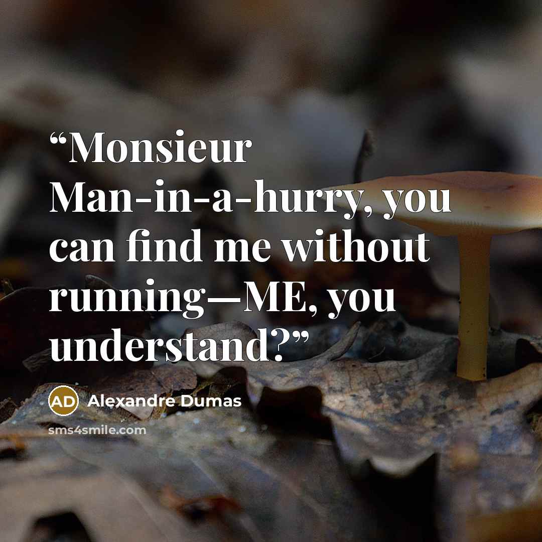 “Monsieur Man-in-a-hurry, you can find me without running—ME, you understand?” quote by Alexandre Dumas