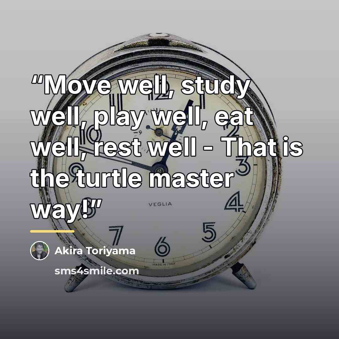 “Move well, study well, play well, eat well, rest well - That is the turtle master way!” quote by Akira Toriyama