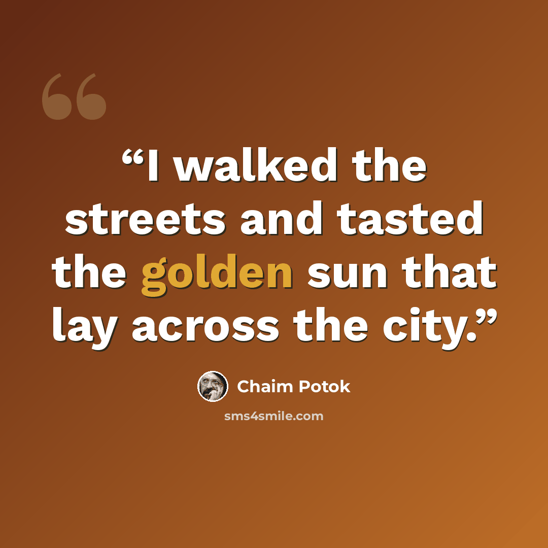 “I walked the streets and tasted the golden sun that lay across the city.” quote by Chaim Potok