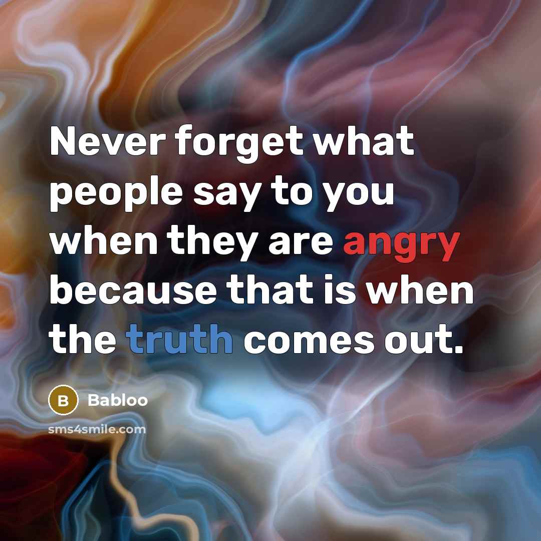 “Never forget what people say to you when they are angry because that is when the truth comes out.” quote by Babloo
