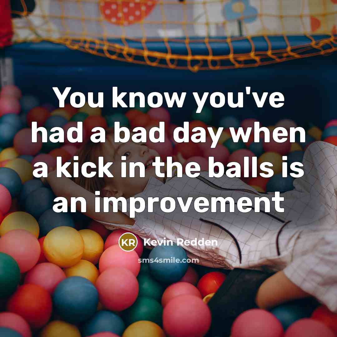 “You know you've had a bad day when a kick in the balls is an improvement” quote by Kevin Redden
