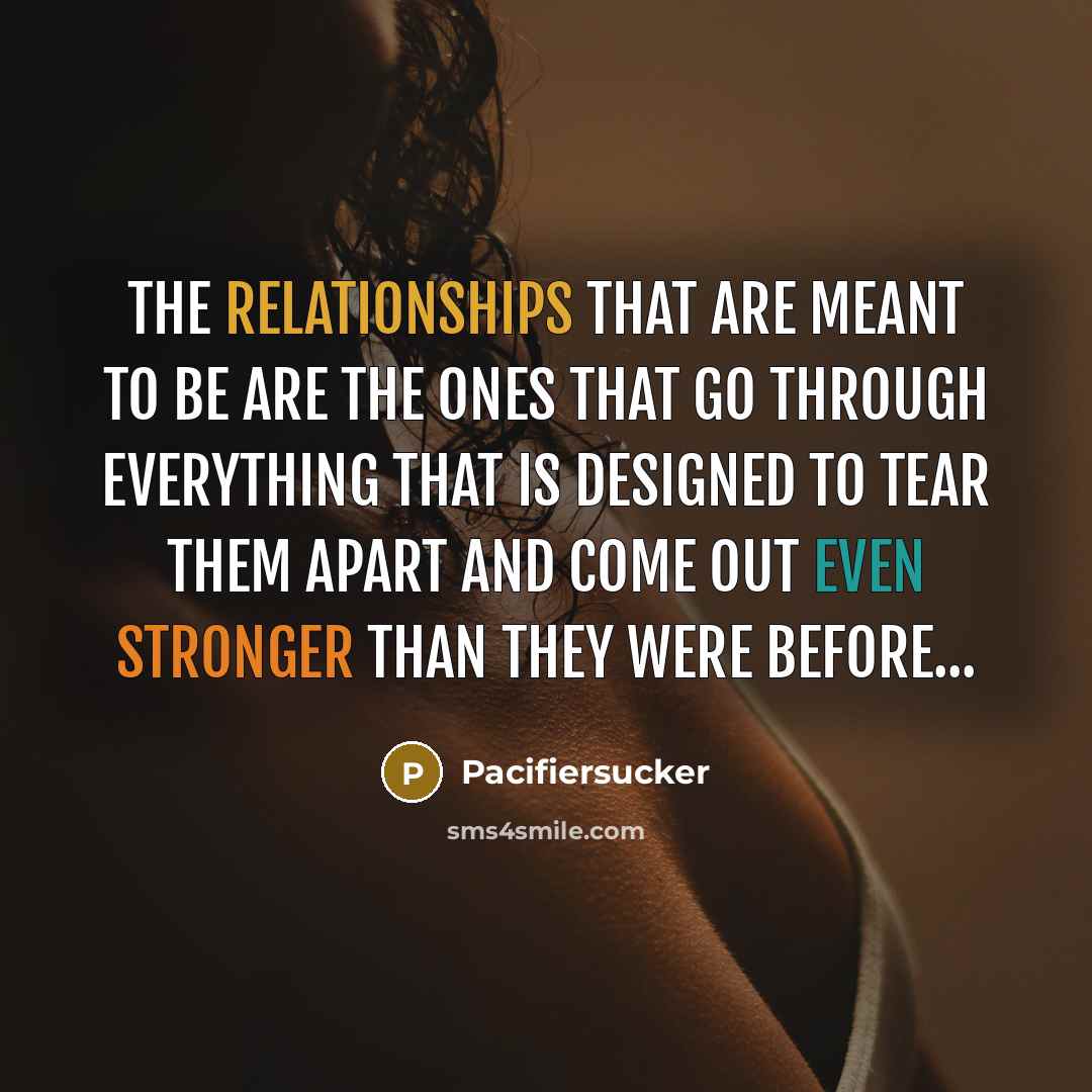 “The Relationships That Are Meant To Be Are The Ones That Go Through Everything That Is Designed To Tear Them Apart And Come Out Even Stronger Than They Were Before...” quote by Pacifiersucker