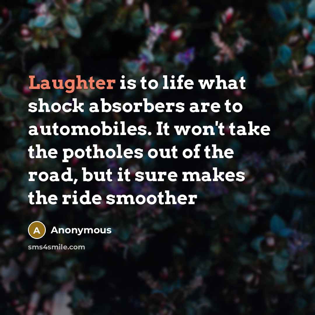 “Laughter is to life what shock absorbers are to automobiles. It won't take the potholes out of the road, but it sure makes the ride smoother” quote by Anonymous