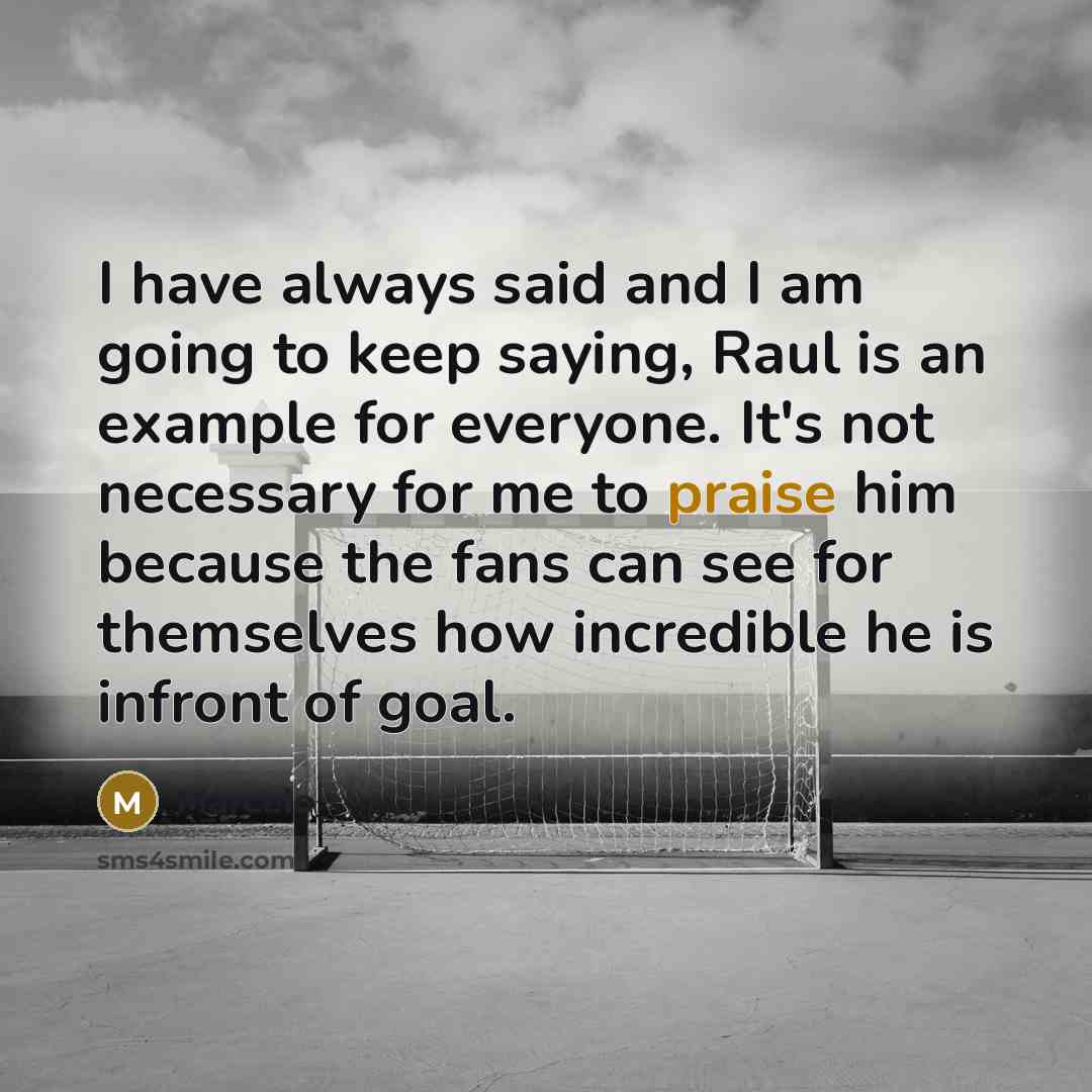 “I have always said and I am going to keep saying, Raul is an example for everyone. It's not necessary for me to praise him because the fans can see for themselves how incredible he is infront of goal.” quote by Marcelo