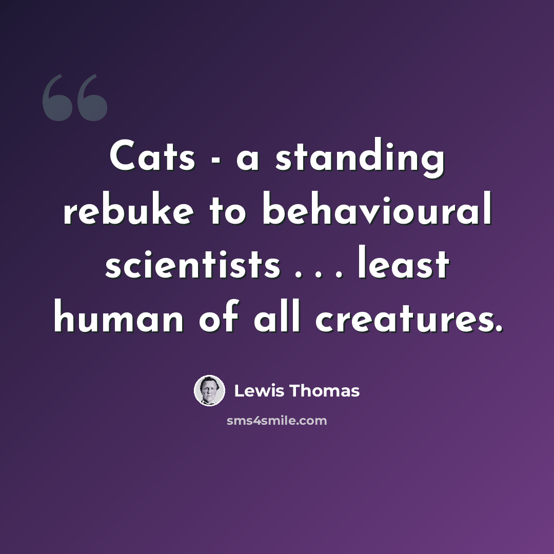 “Cats - a standing rebuke to behavioural scientists . . . least human of all creatures.” quote by Lewis Thomas