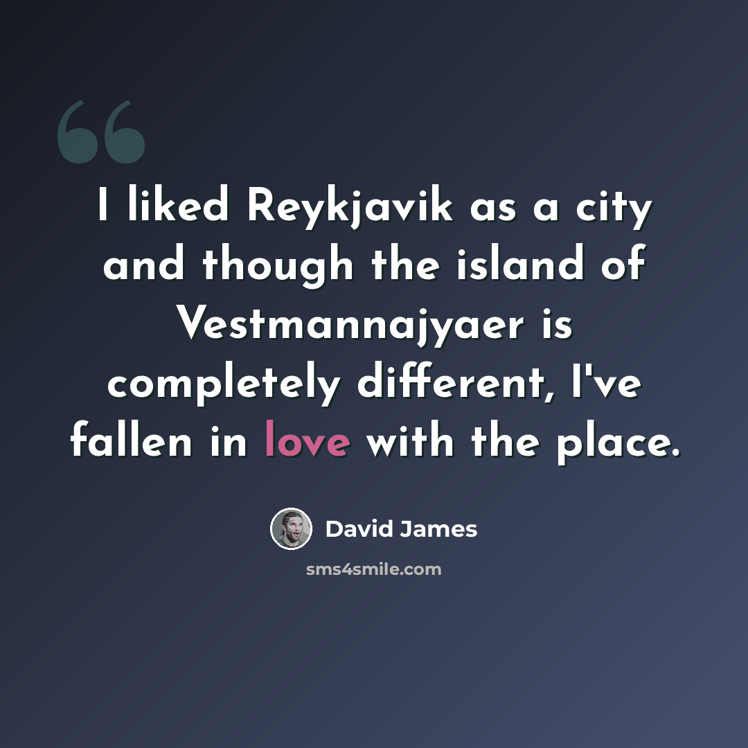 “I liked Reykjavik as a city and though the island of Vestmannajyaer is completely different, I've fallen in love with the place.” quote by David James