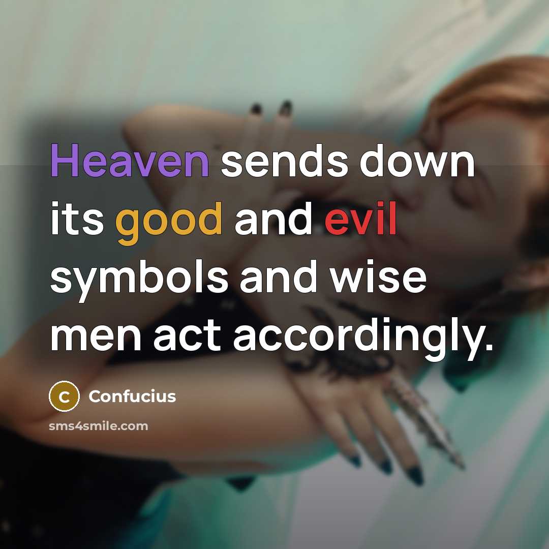 “Heaven sends down its good and evil symbols and wise men act accordingly.” quote by Confucius