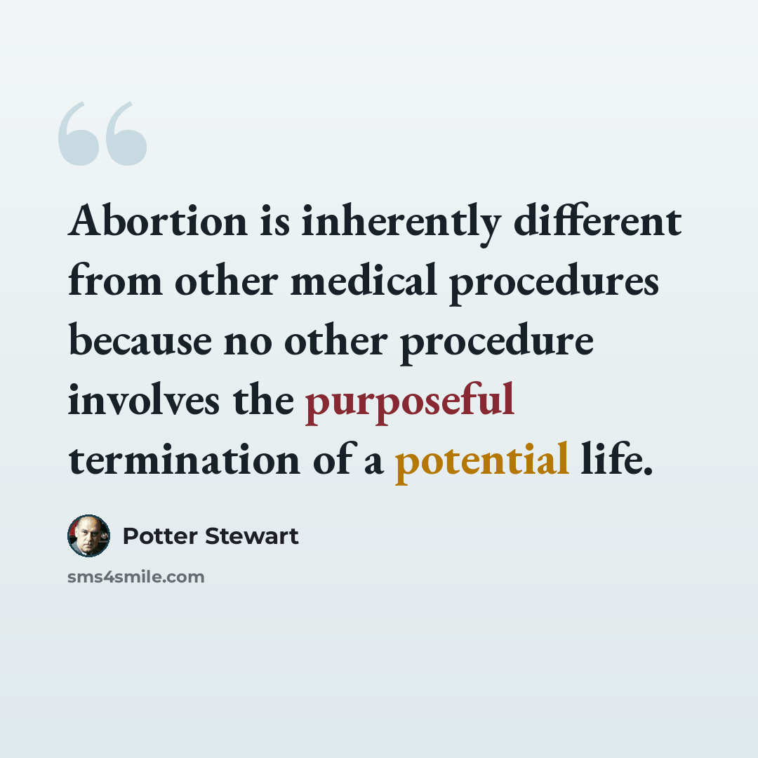 “Abortion is inherently different from other medical procedures because no other procedure involves the purposeful termination of a potential life.” quote by Potter Stewart