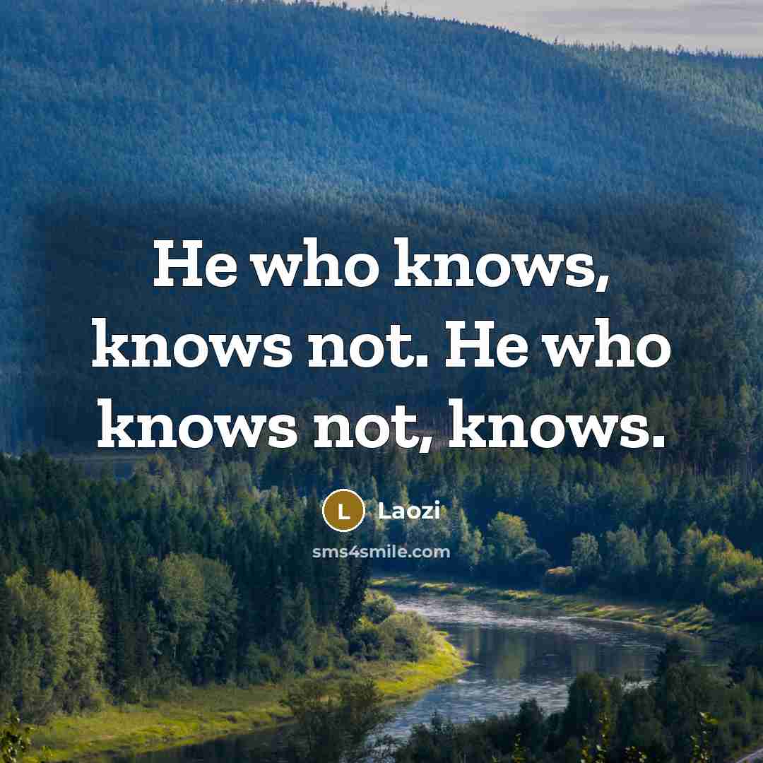 “He who knows, knows not. He who knows not, knows.” quote by Laozi