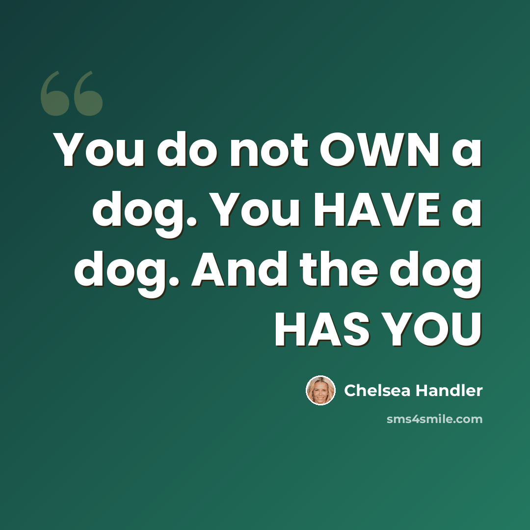 “You do not OWN a dog. You HAVE a dog. And the dog HAS YOU” quote by Chelsea Handler