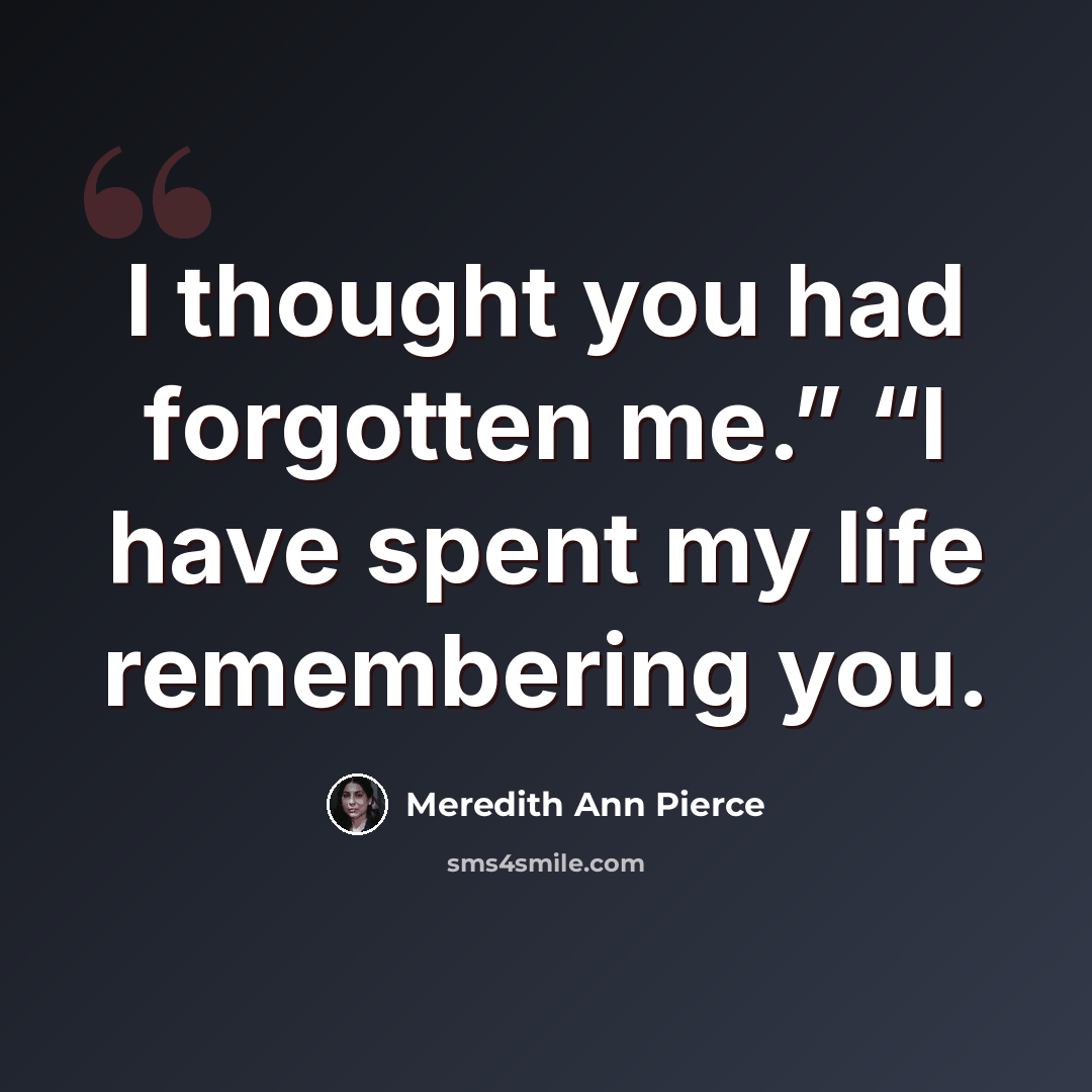 “I thought you had forgotten me.” “I have spent my life remembering you.” quote by Meredith Ann Pierce