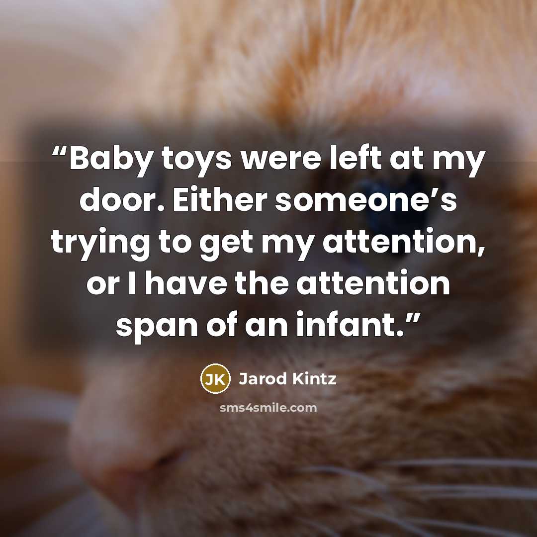 “Baby toys were left at my door. Either someone’s trying to get my attention, or I have the attention span of an infant.” quote by Jarod Kintz