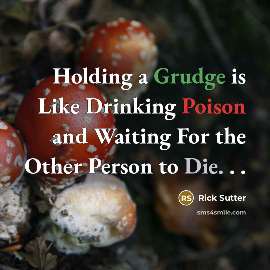 “Holding a Grudge is Like Drinking Poison and Waiting For the Other Person to Die. . .” quote by Rick Sutter