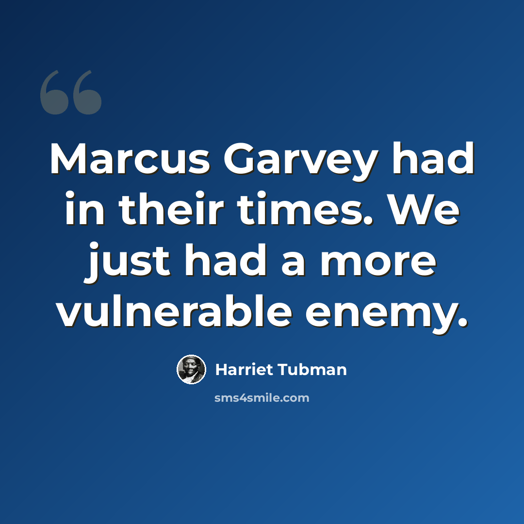 “Marcus Garvey had in their times. We just had a more vulnerable enemy.” quote by Harriet Tubman