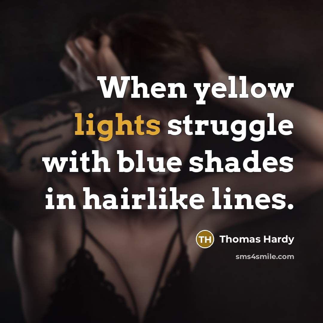 “When yellow lights struggle with blue shades in hairlike lines.” quote by Thomas Hardy