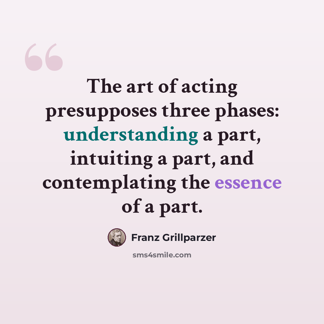 “The art of acting presupposes three phases: understanding a part, intuiting a part, and contemplating the essence of a part.” quote by Franz Grillparzer