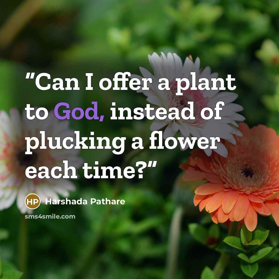 “Can I offer a plant to God, instead of plucking a flower each time?” quote by Harshada Pathare