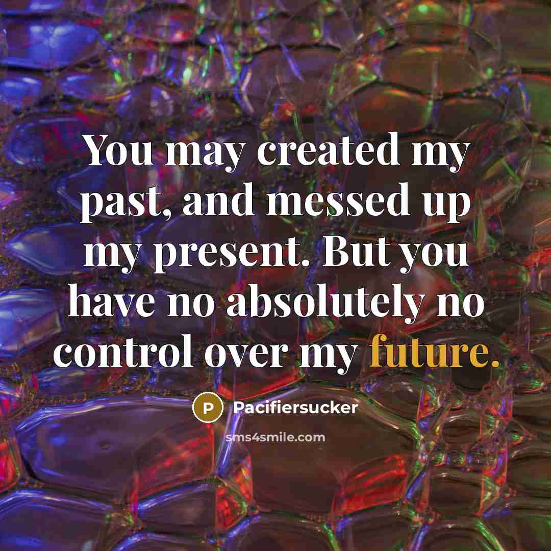 “You may created my past, and messed up my present. But you have no absolutely no control over my future.” quote by Pacifiersucker