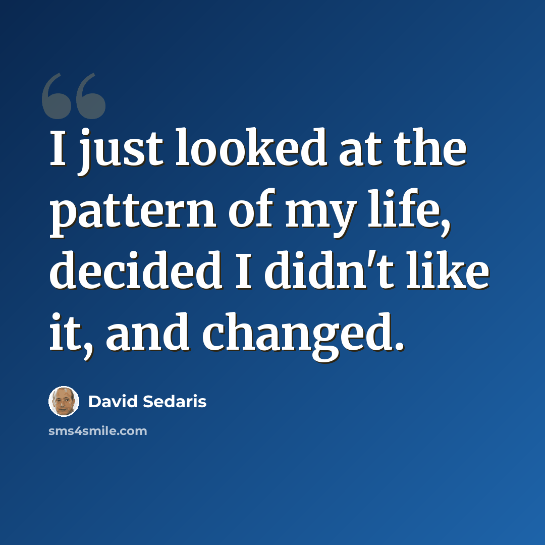 “I just looked at the pattern of my life, decided I didn't like it, and changed.” quote by David Sedaris