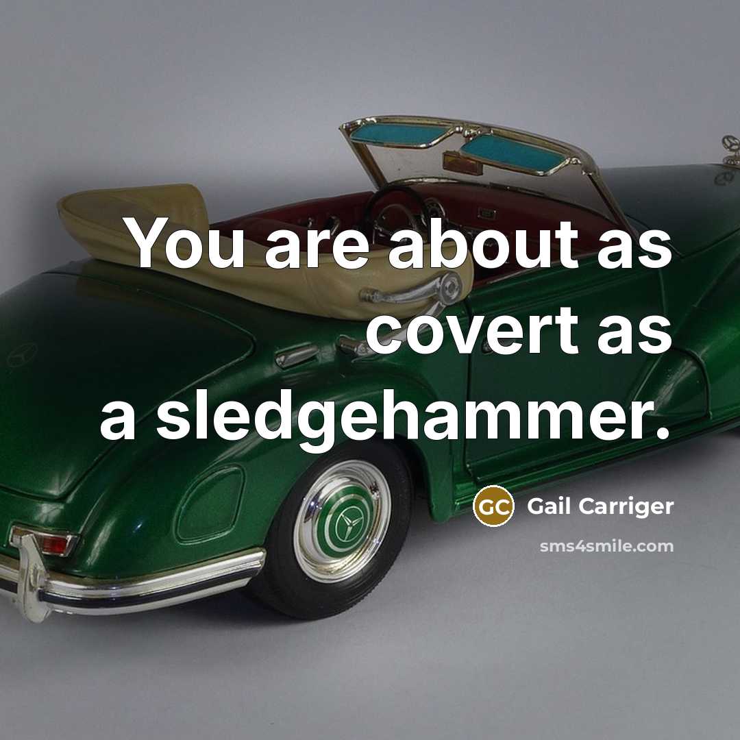 “You are about as covert as a sledgehammer.” quote by Gail Carriger