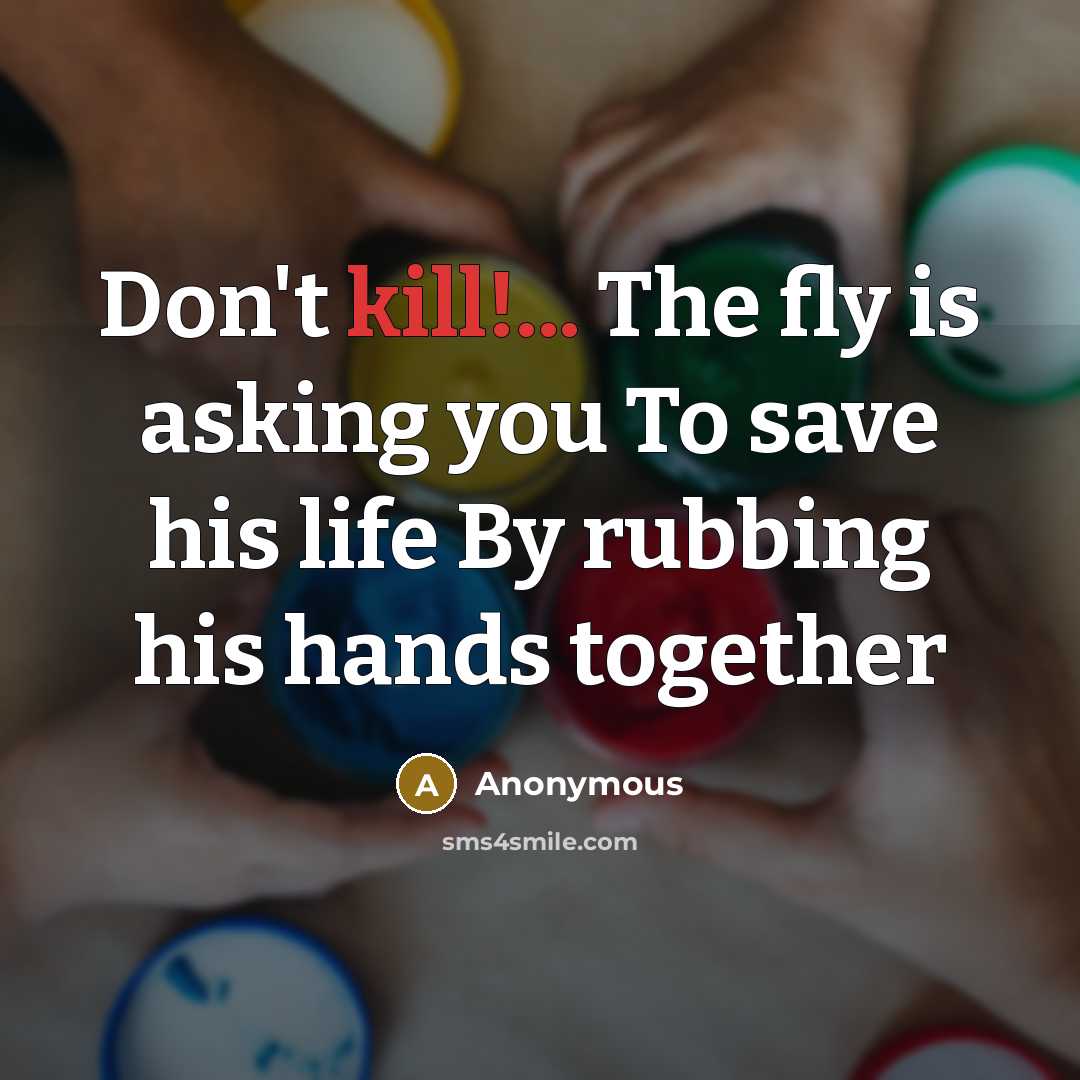 “Don't kill!... The fly is asking you To save his life By rubbing his hands together” quote by Anonymous