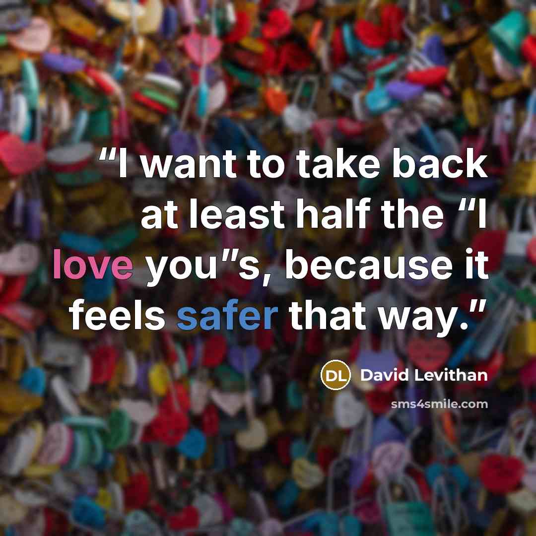 “I want to take back at least half the “I love you”s, because it feels safer that way.” quote by David Levithan