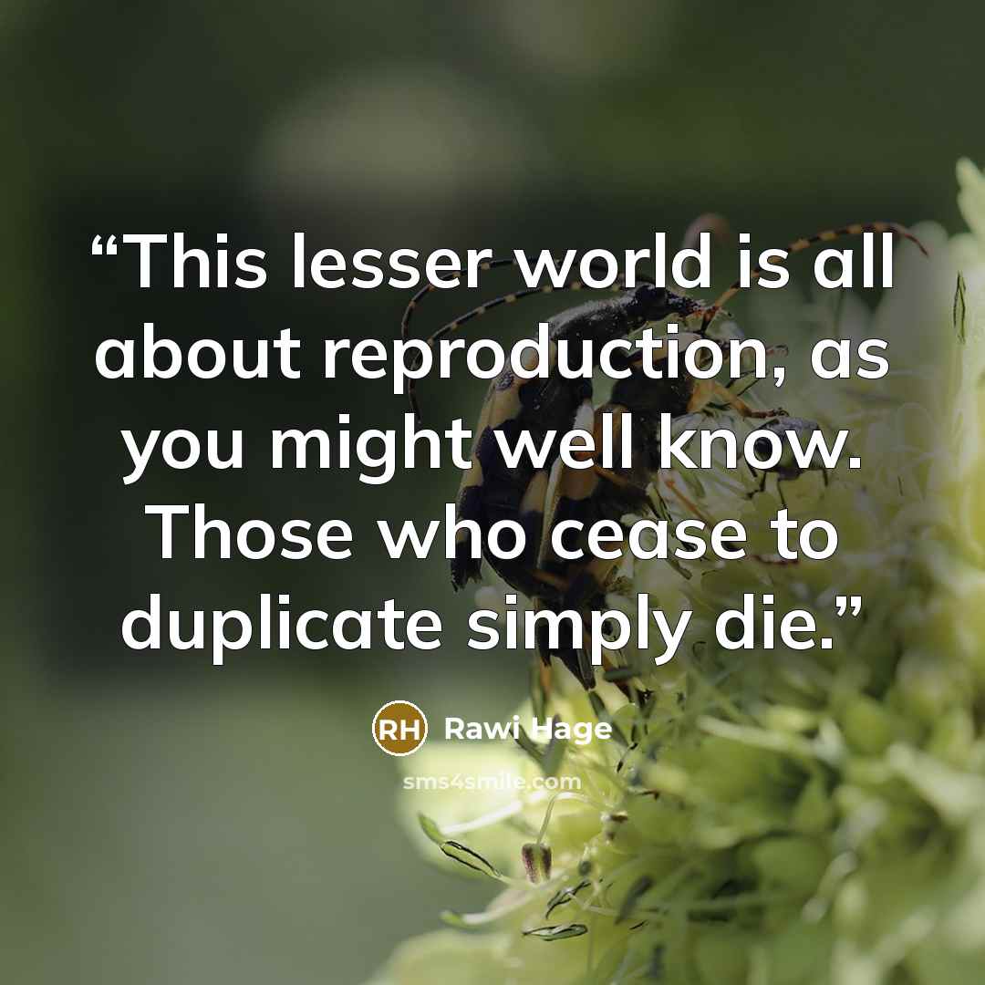 “This lesser world is all about reproduction, as you might well know. Those who cease to duplicate simply die.” quote by Rawi Hage