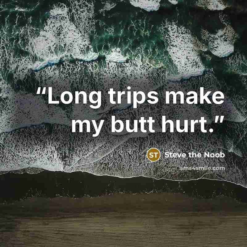 “Long trips make my butt hurt.” quote by Steve the Noob