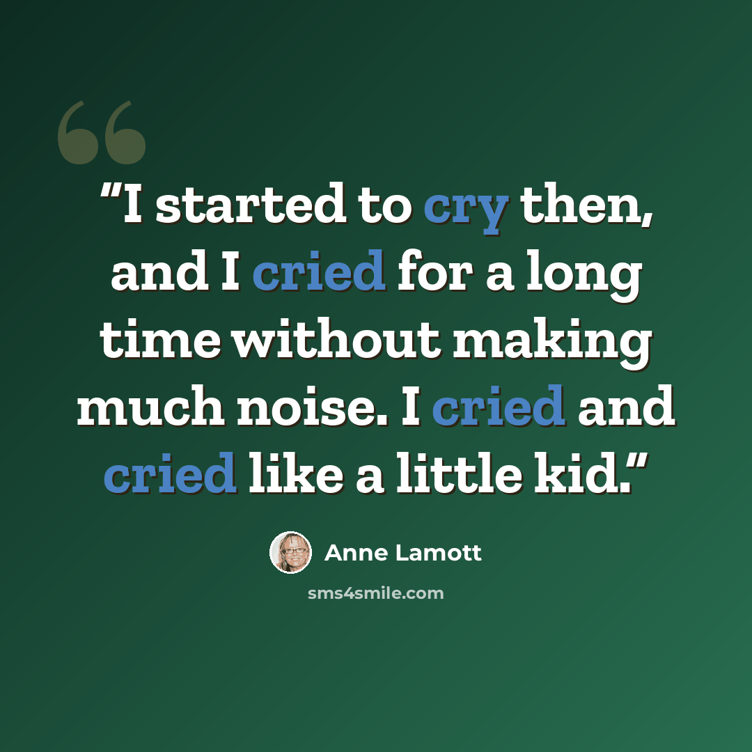 “I started to cry then, and I cried for a long time without making much noise. I cried and cried like a little kid.” quote by Anne Lamott