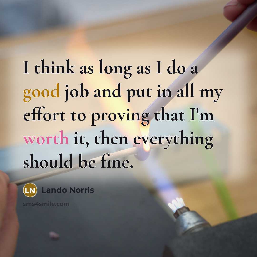 “I think as long as I do a good job and put in all my effort to proving that I'm worth it, then everything should be fine.” quote by Lando Norris