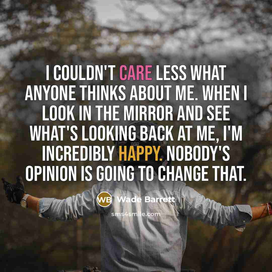 “I couldn't care less what anyone thinks about me. When I look in the mirror and see what's looking back at me, I'm incredibly happy. Nobody's opinion is going to change that.” quote by Wade Barrett
