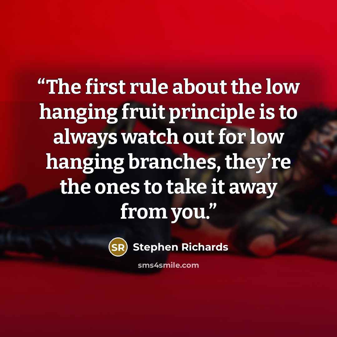 “The first rule about the low hanging fruit principle is to always watch out for low hanging branches, they’re the ones to take it away from you.” quote by Stephen Richards