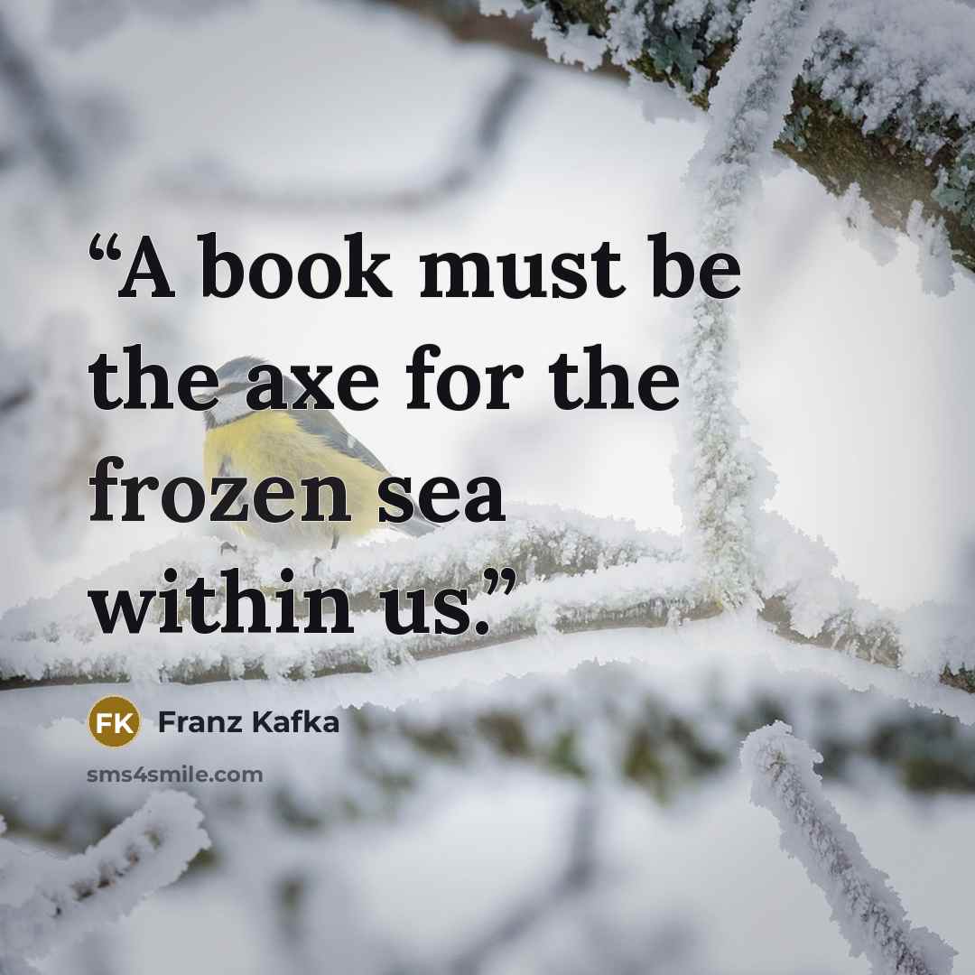 “A book must be the axe for the frozen sea within us.” quote by Franz Kafka