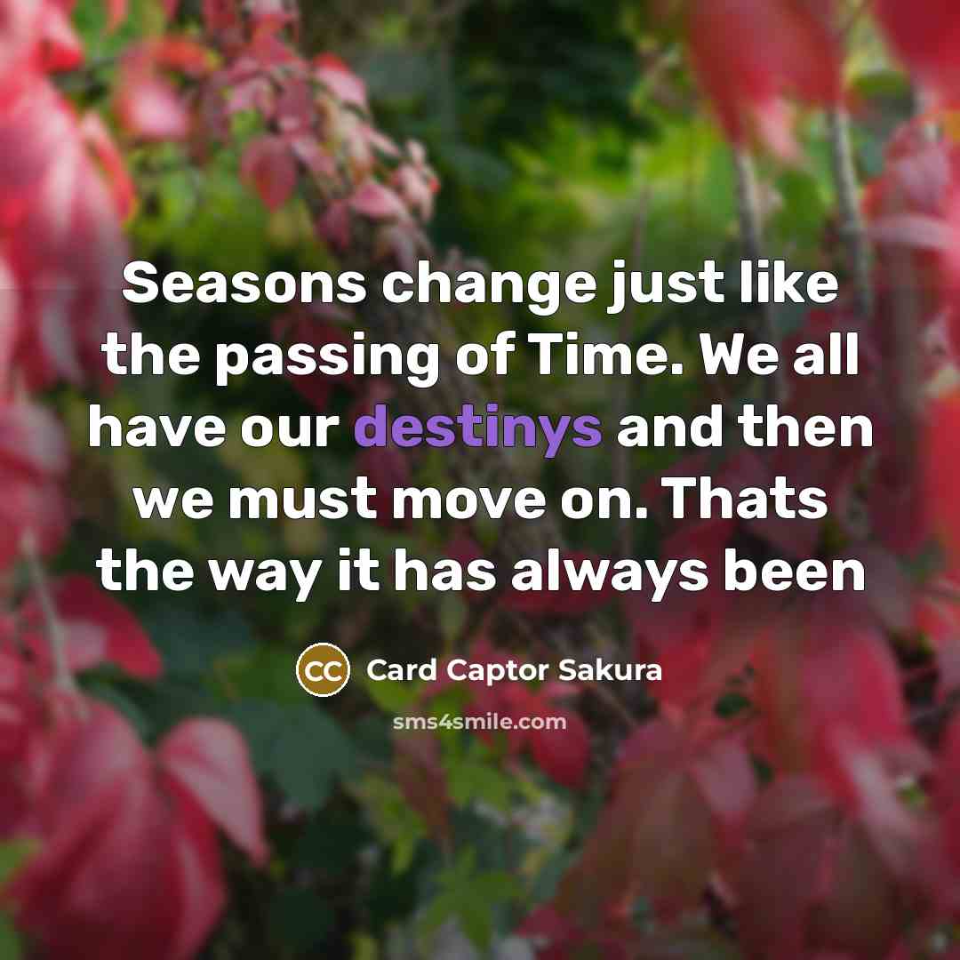 “Seasons change just like the passing of Time. We all have our destinys and then we must move on. Thats the way it has always been” quote by Card Captor Sakura