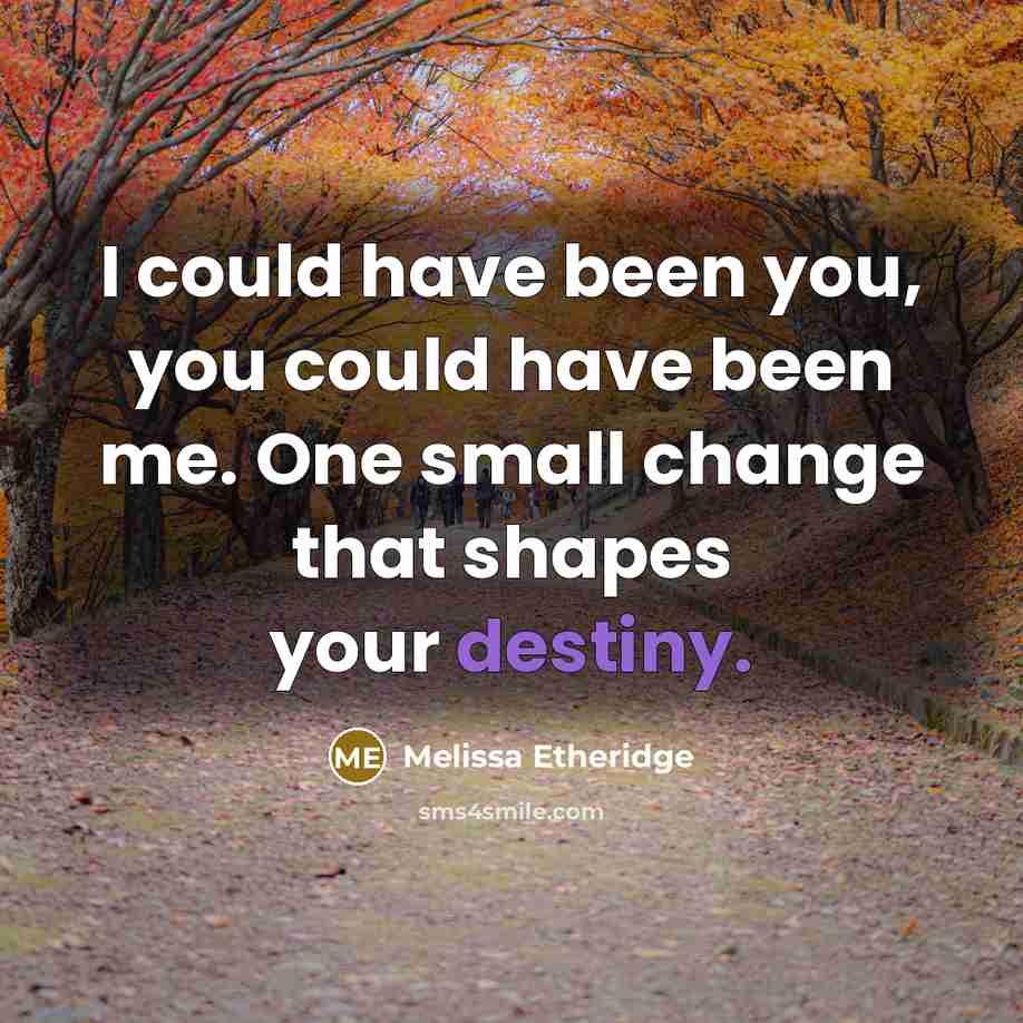 “I could have been you, you could have been me. One small change that shapes your destiny.” quote by Melissa Etheridge
