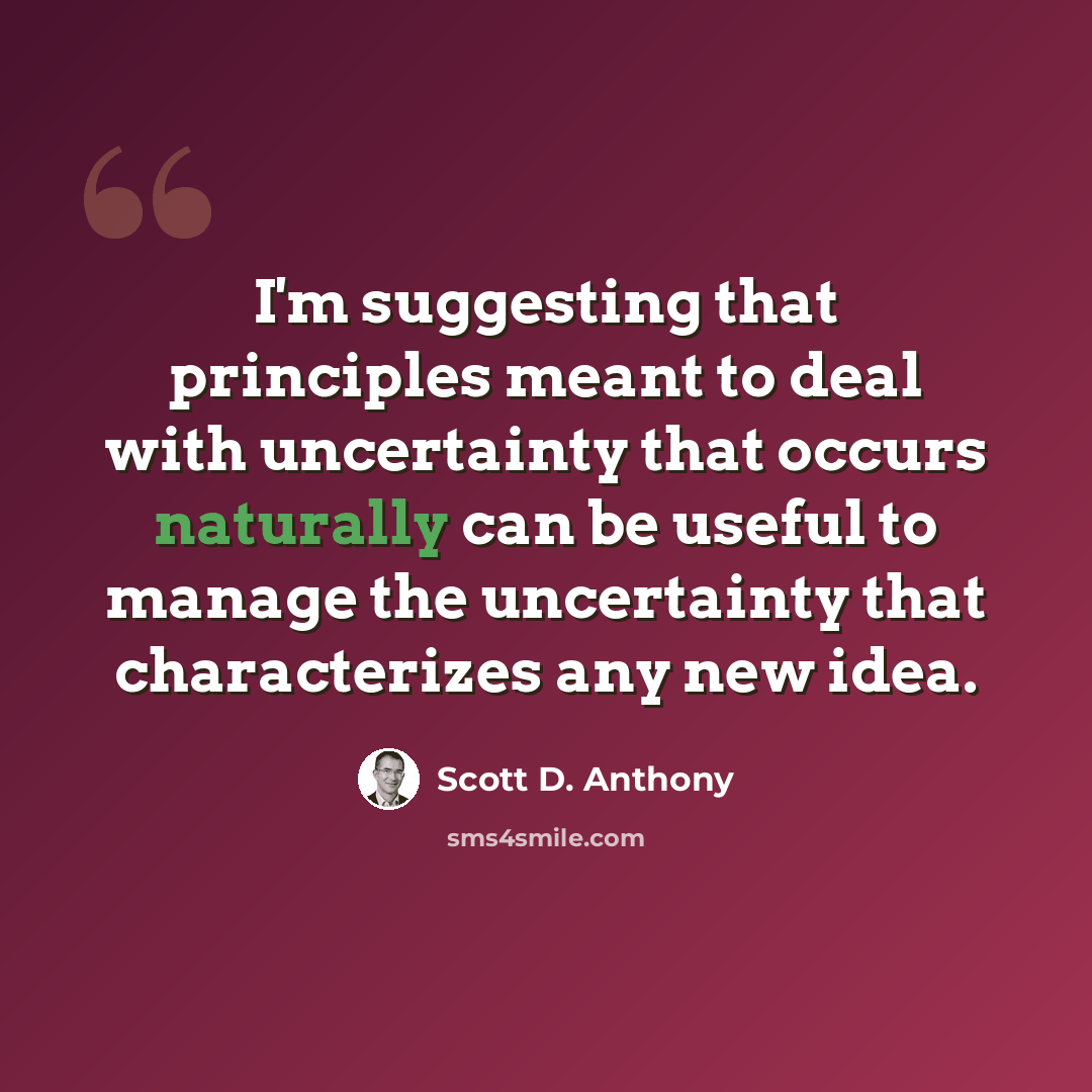 “I'm suggesting that principles meant to deal with uncertainty that occurs naturally can be useful to manage the uncertainty that characterizes any new idea.” quote by Scott D. Anthony