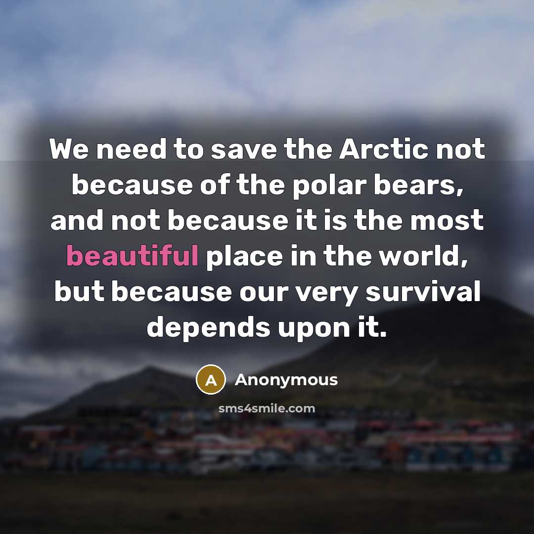“We need to save the Arctic not because of the polar bears, and not because it is the most beautiful place in the world, but because our very survival depends upon it.” quote by Anonymous